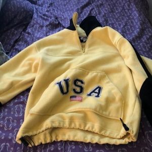 Yellow vintage looking USA fleece sweatshirt